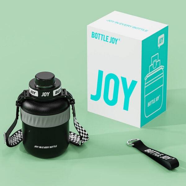 HydroJoy Premium 18/10 Stainless-Steel Insulated Water Bottle - Portable with Hand & Shoulder Strap, Keeps Cold for 24+ Hrs - Image 2