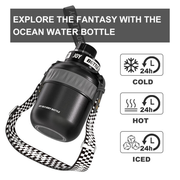 HydroJoy Premium 18/10 Stainless-Steel Insulated Water Bottle - Portable with Hand & Shoulder Strap, Keeps Cold for 24+ Hrs - Image 5